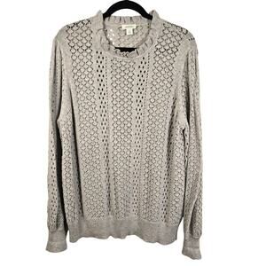 Sundance Pointelle Sweater Women's XL Gray Pink Speckle Balloon Sleeve Feminine